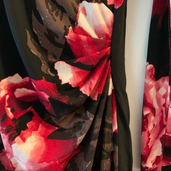 Le Chateau Red Floral Stretch Faux Wrap Dress M - Picture 3 of 10